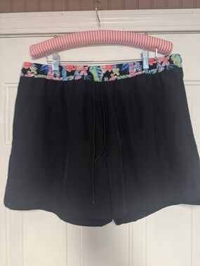 crown & ivy Black Athletic Shorts with Floral Elastic Waistband